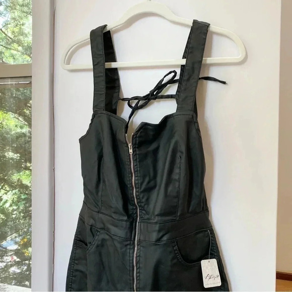 NWT Free People CRVY 2nd Ave One Piece Denim Jumpsuit in Black Vegan Leather - Picture 9 of 17